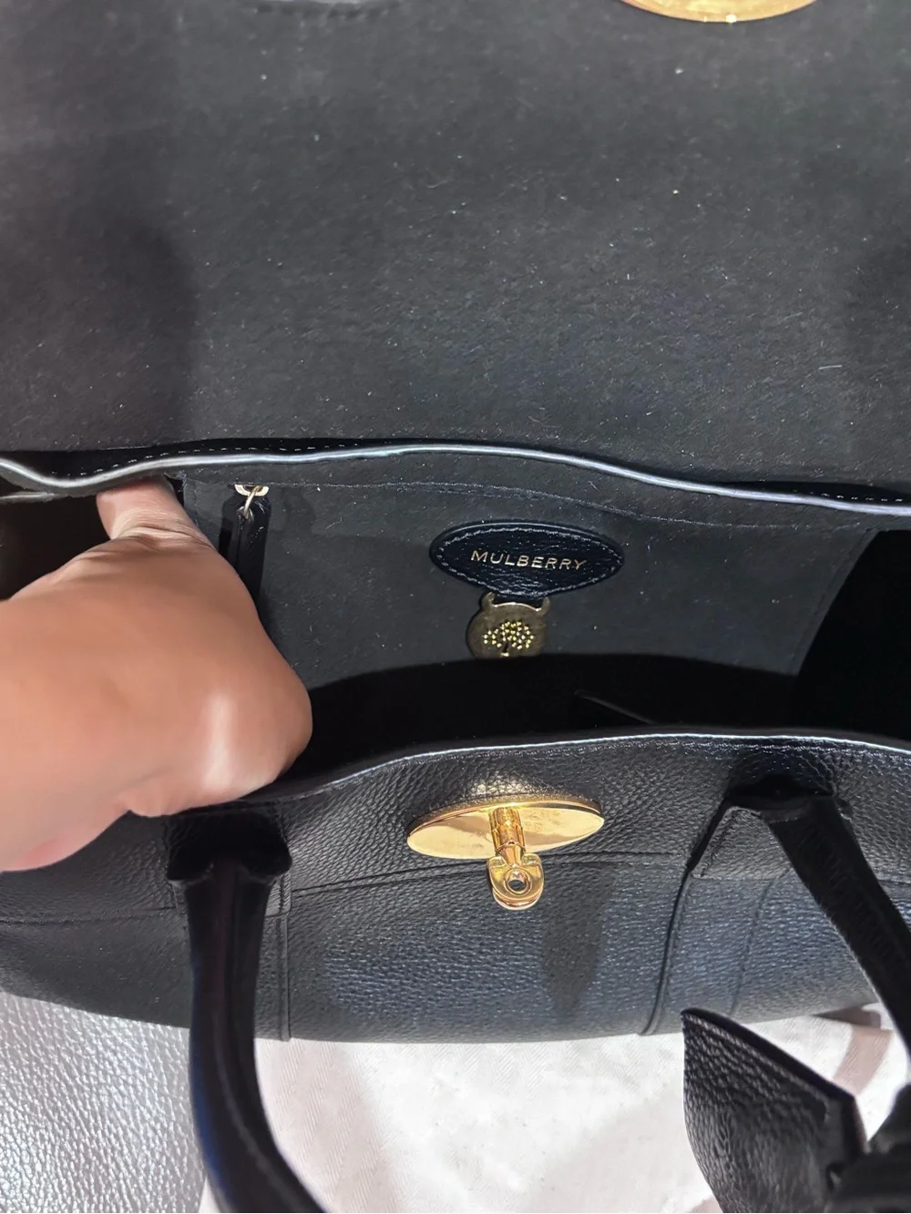 Mulberry Black Pebbled Leather Satchel with Gold Hardware and Strap